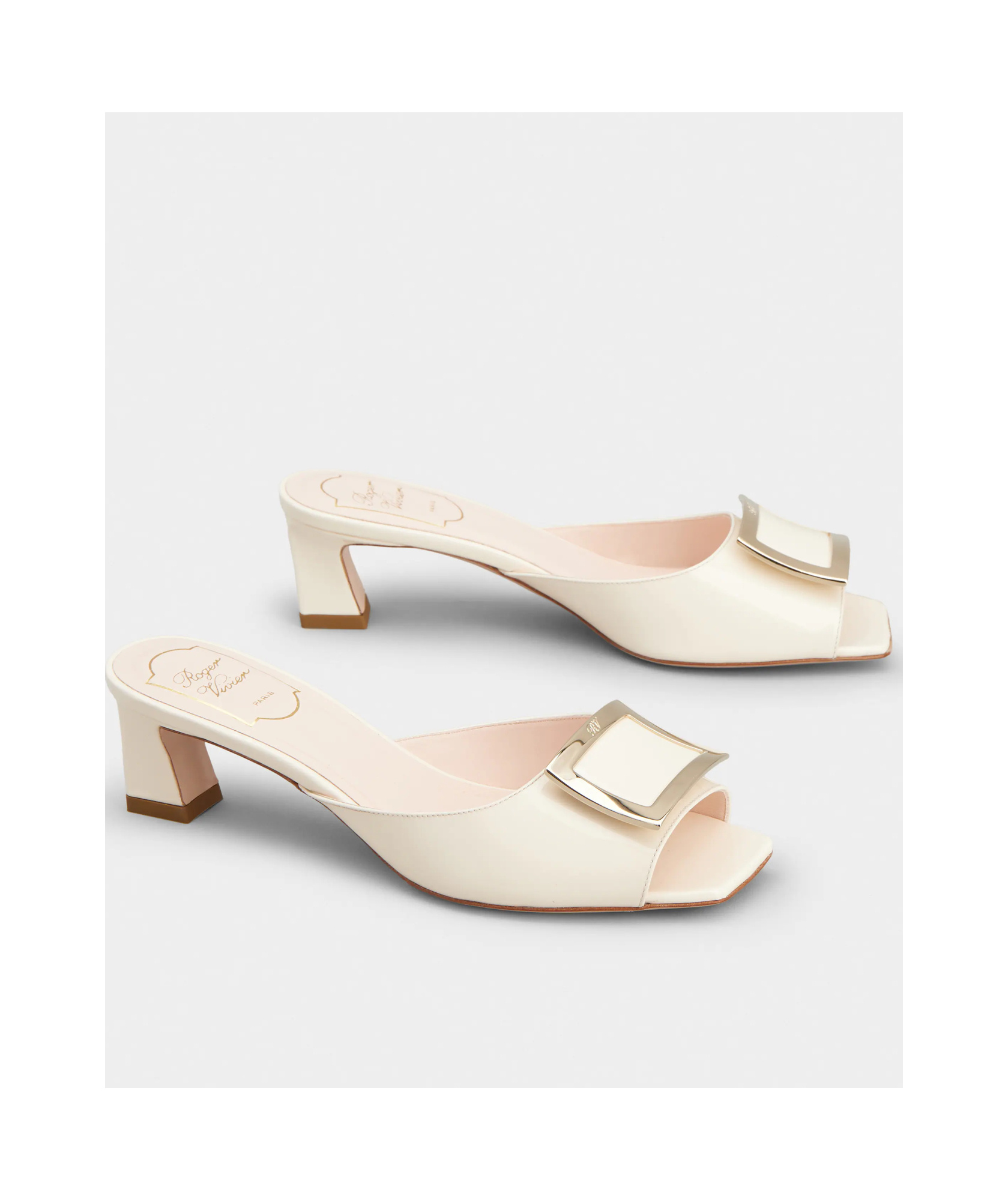 Roger Vivier Trompette 45 Patent Leather Mules In Nude