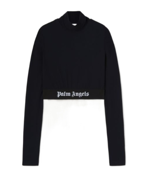 Palm Angels Logo-underband Mock-neck Crop Top In Black