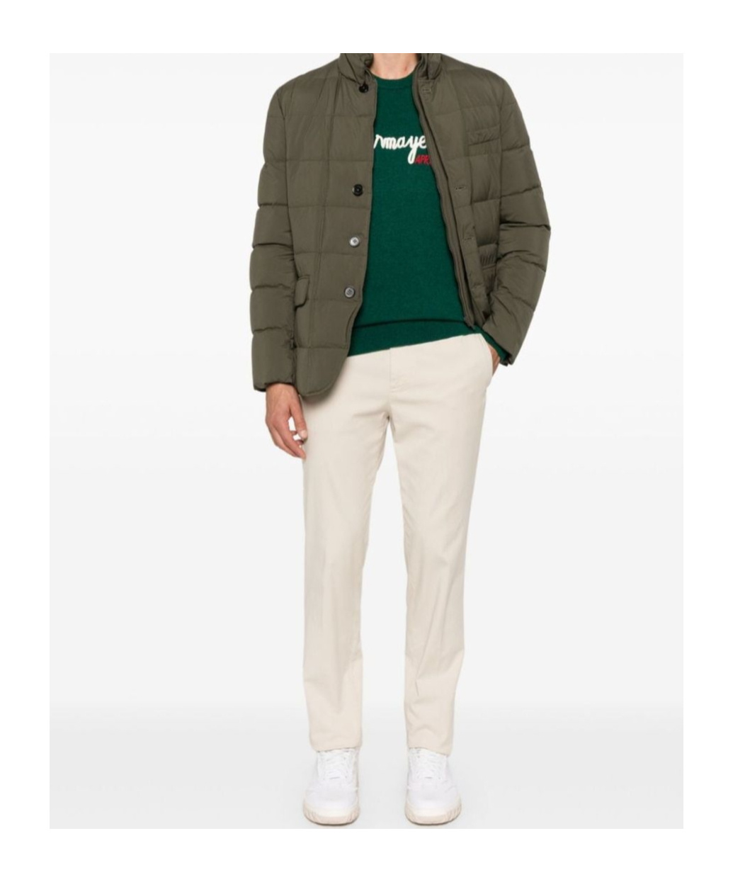 Mc2 Saint Barth Man Blended Cashmere Sweater With Sun Moritz Embroidery In Green