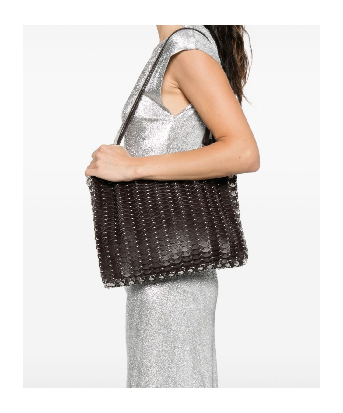 Rabanne Woven Leather Shoulder Bag With Metallic Accents In Black