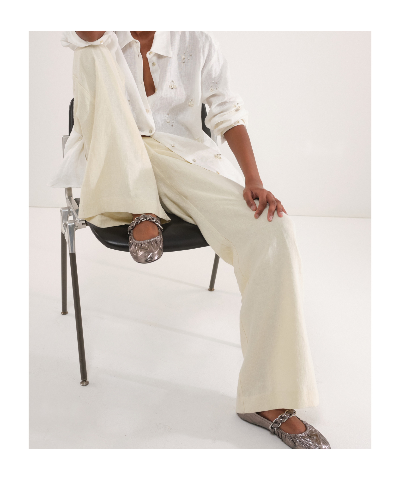 Marella Linen And Cotton Trousers - Cream In Multi