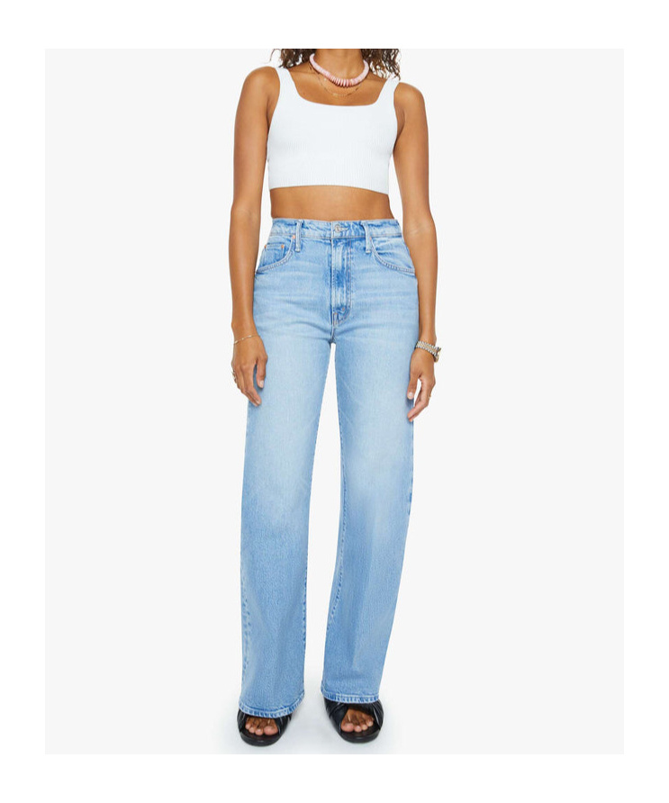 Mother Lasso Sneak Jeans In Combined Cotton Stretch In Blue