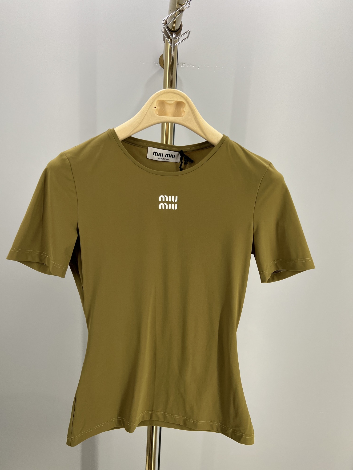 Miu Miu Logo-appliquéd T-shirt In Brown
