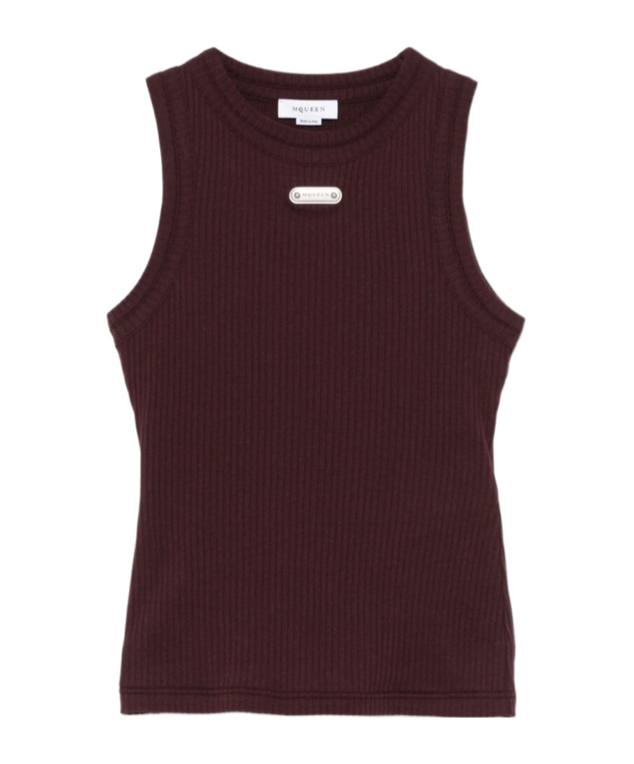 Alexander Mcqueen Logo Plaque Ribbed Tank Top In Black