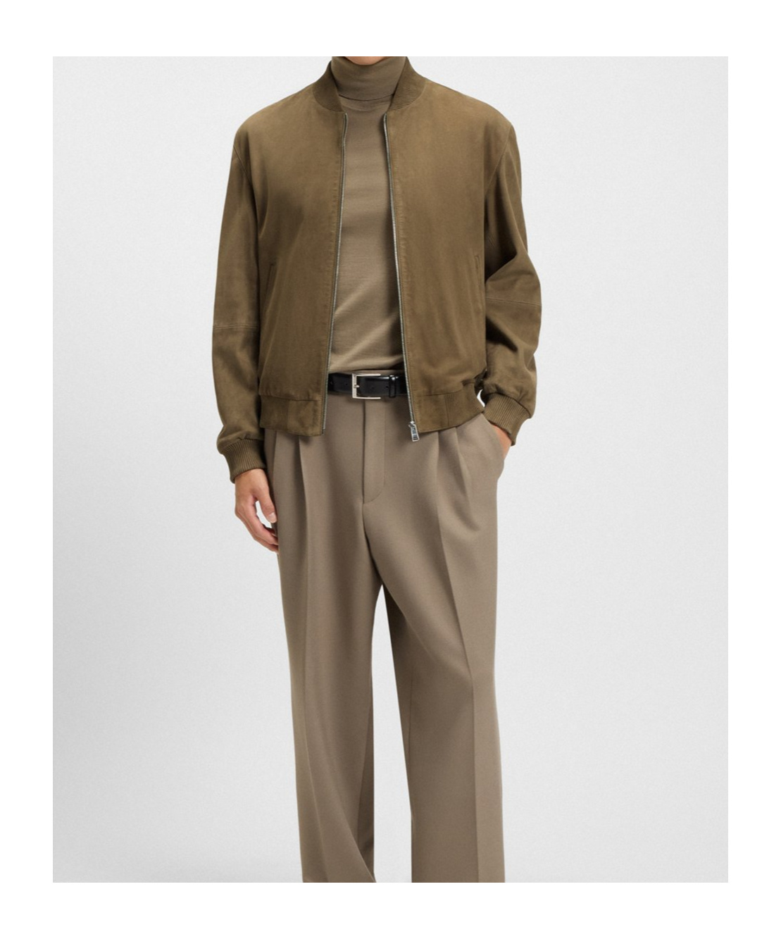 Hugo Boss Suede Zip-front Bomber Jacket In Brown