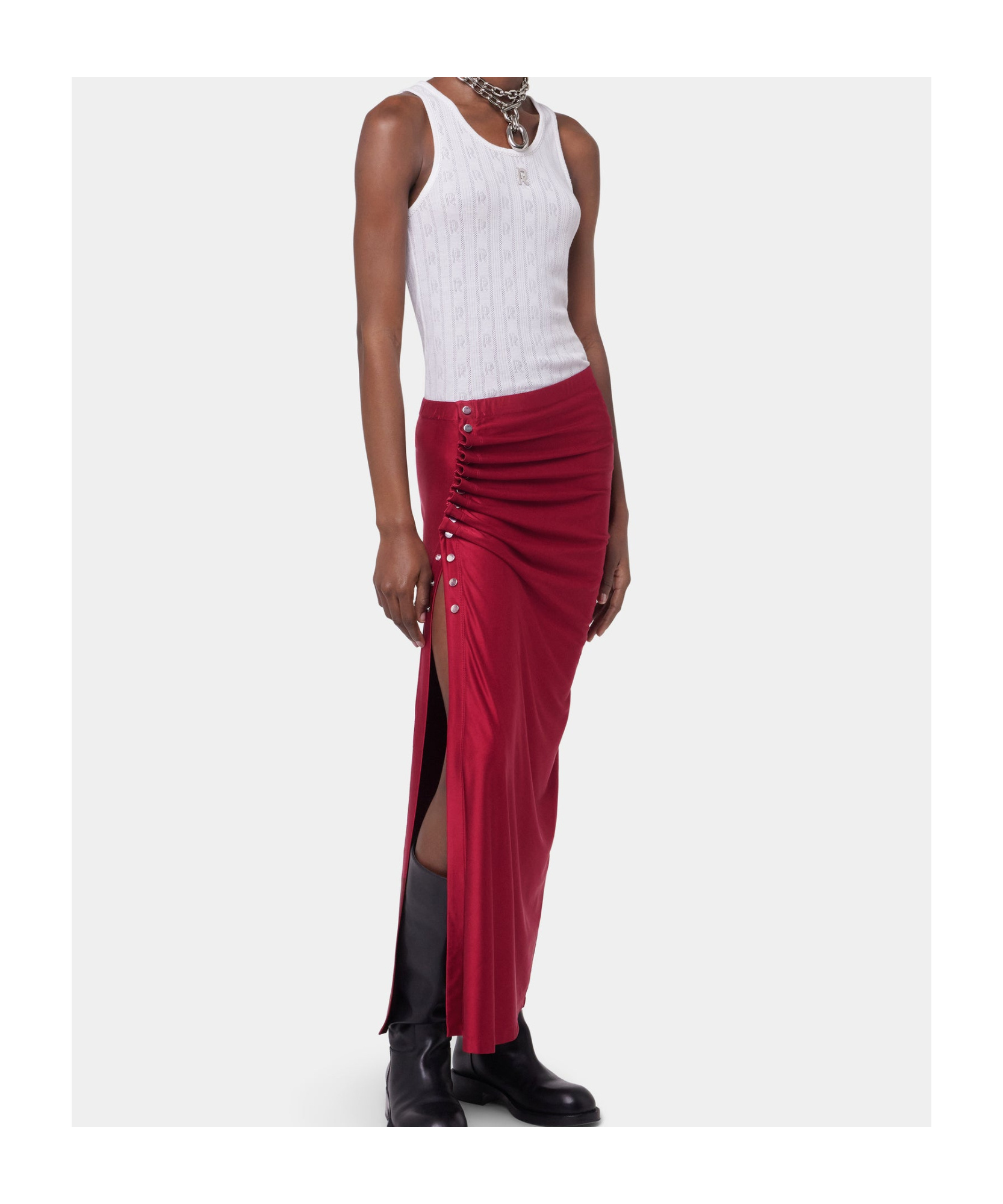 Rabanne Gathered Jersey Midi Skirt In Scarlet Red In Red