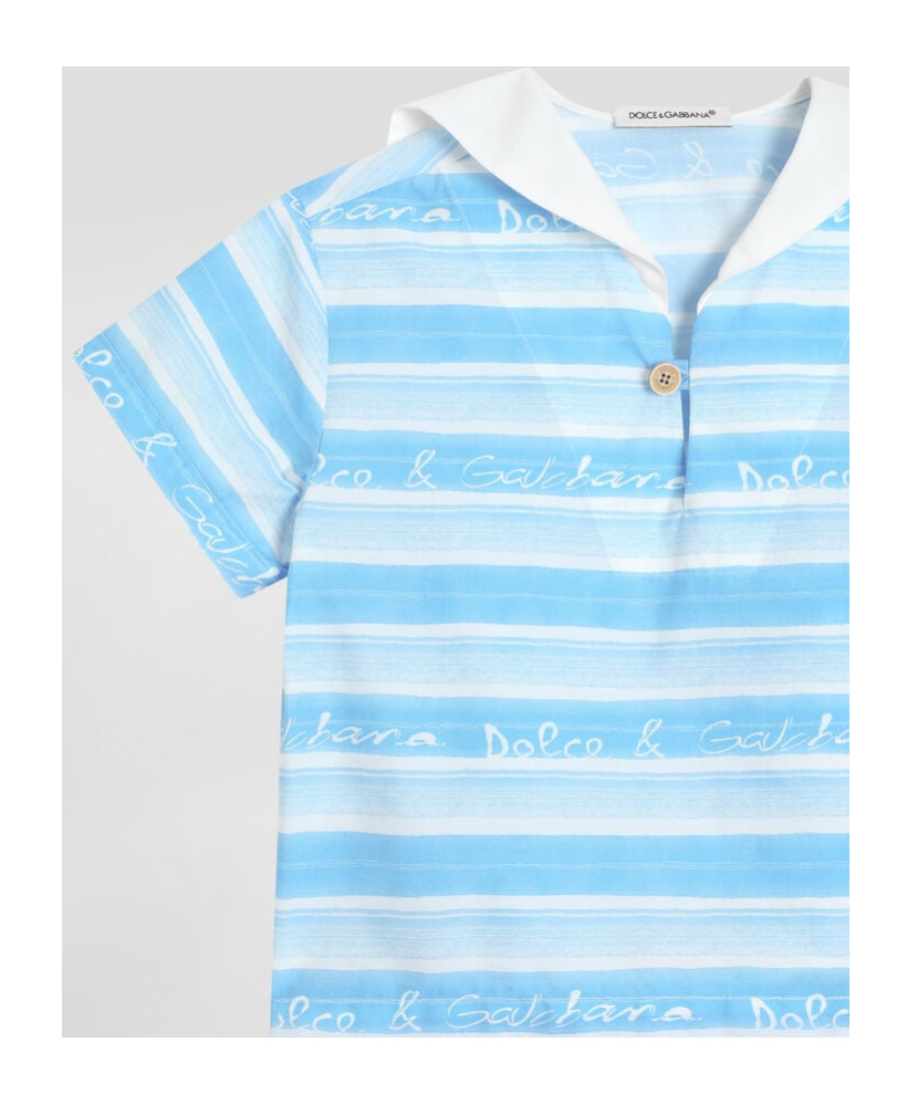 Dolce & Gabbana Striped-print Poplin Shirt In Blue