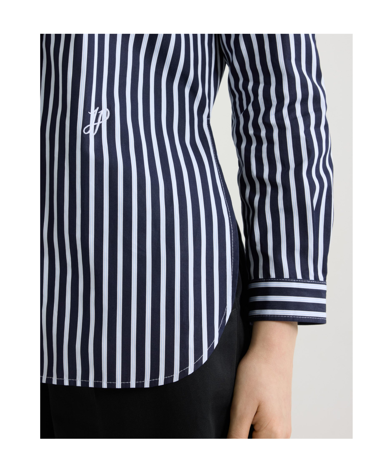Patou Tailored Shirt In Printed Organic Cotton Poplin In Navy