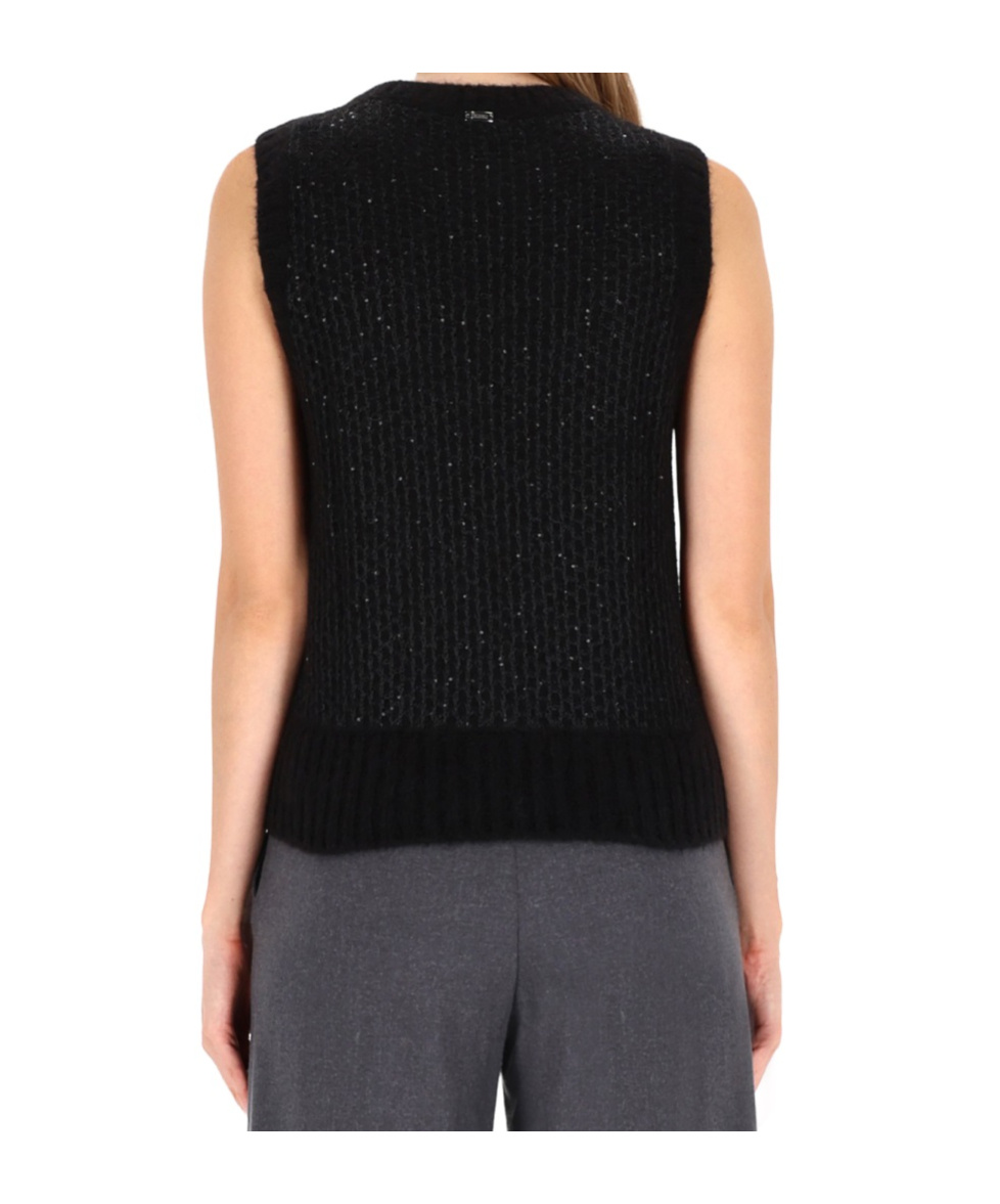Herno Metallic-detail Cropped Knit Top In Black