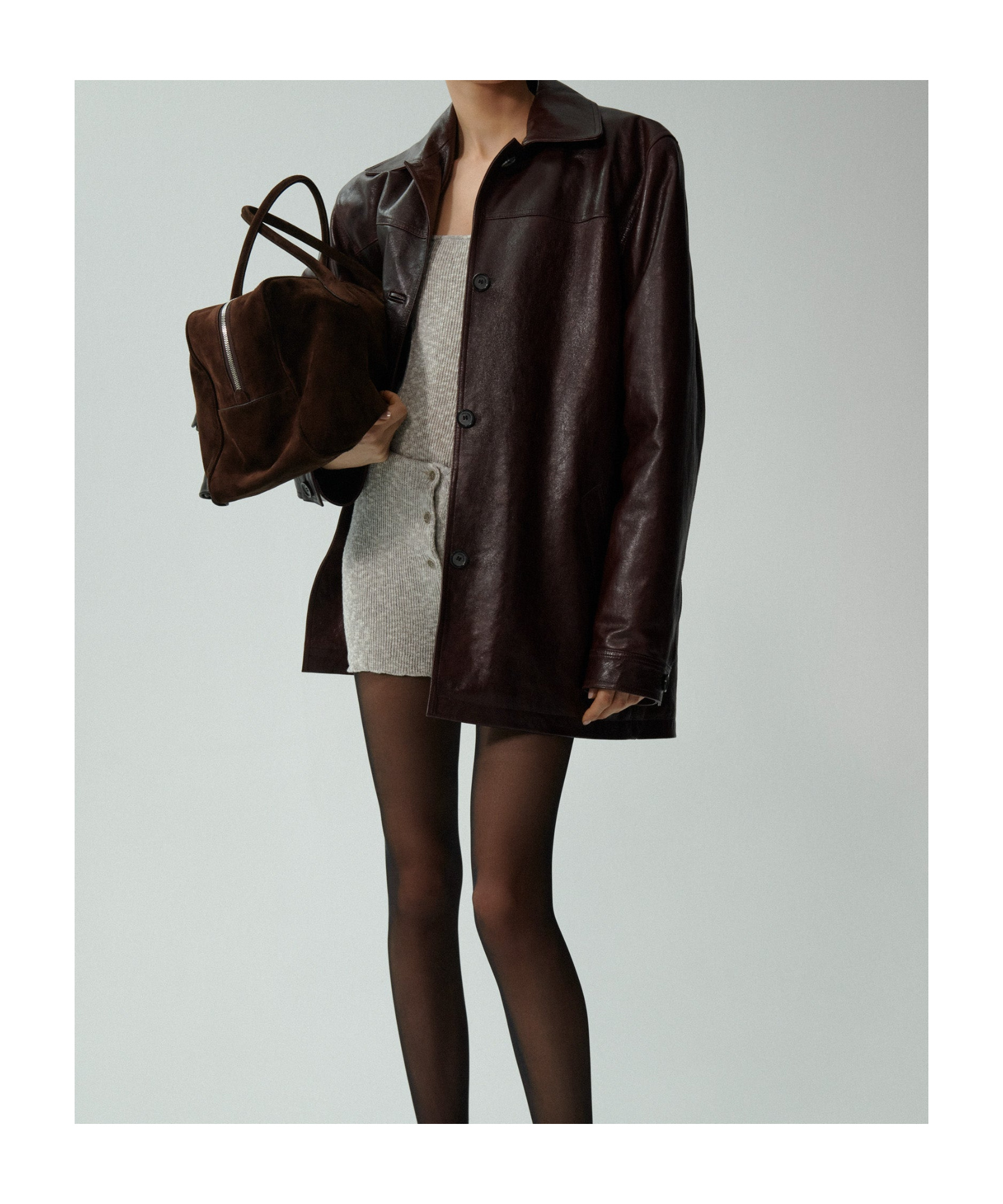 Magda Butrym Burgundy Oversized Button Up Leather Jacket In Brown