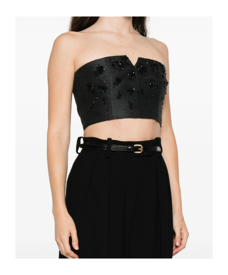 Alberta Ferretti Bead-embellished Bustier Top In Black