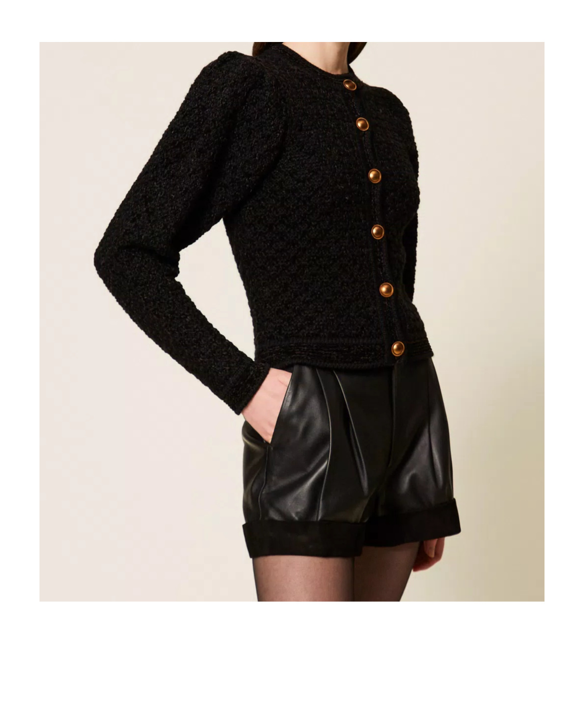 Twinset Two-tone Jacquard Knit Jacket In Black
