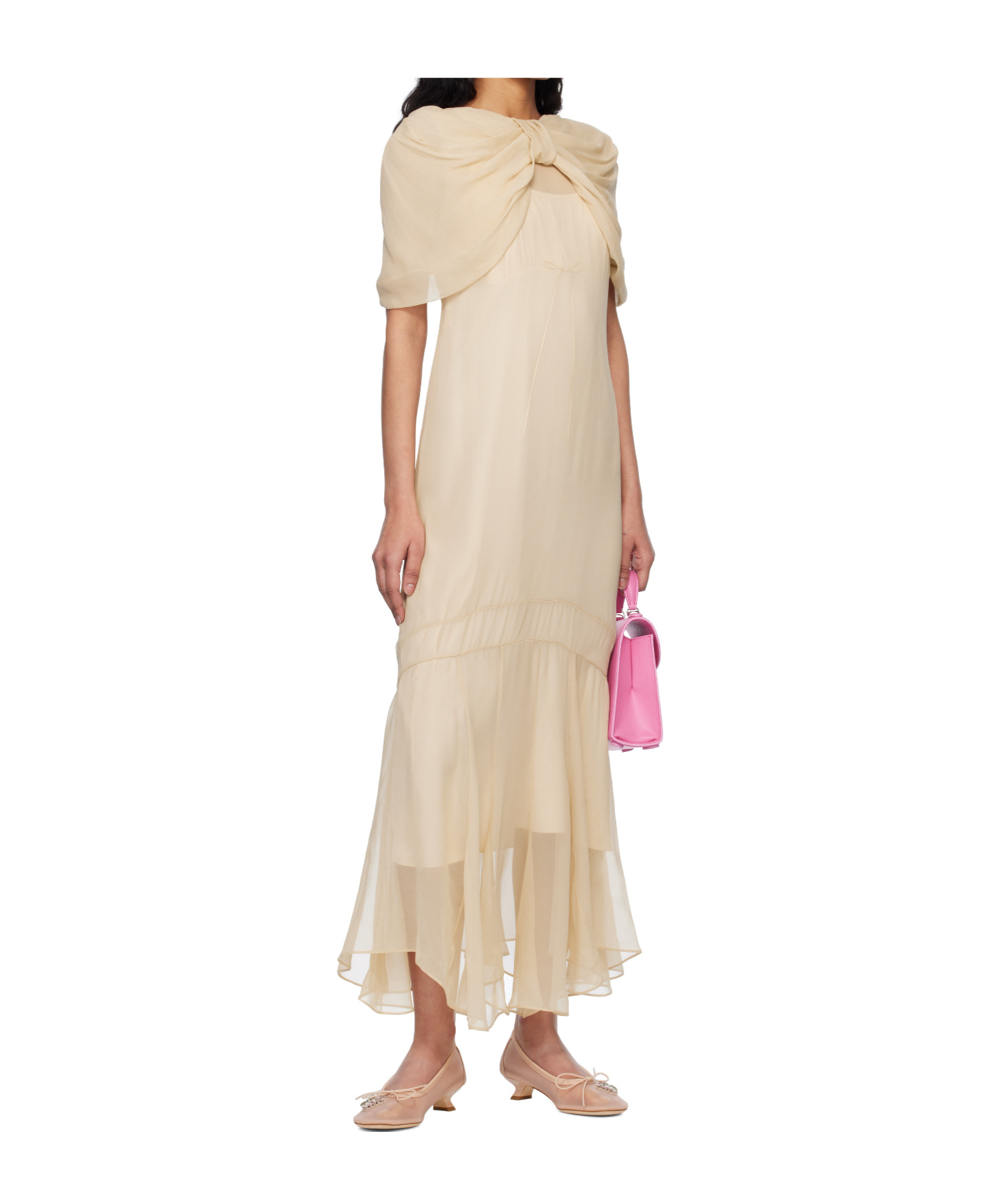Simone Rocha Sheer Bow-detailed Midi Dress In Brown
