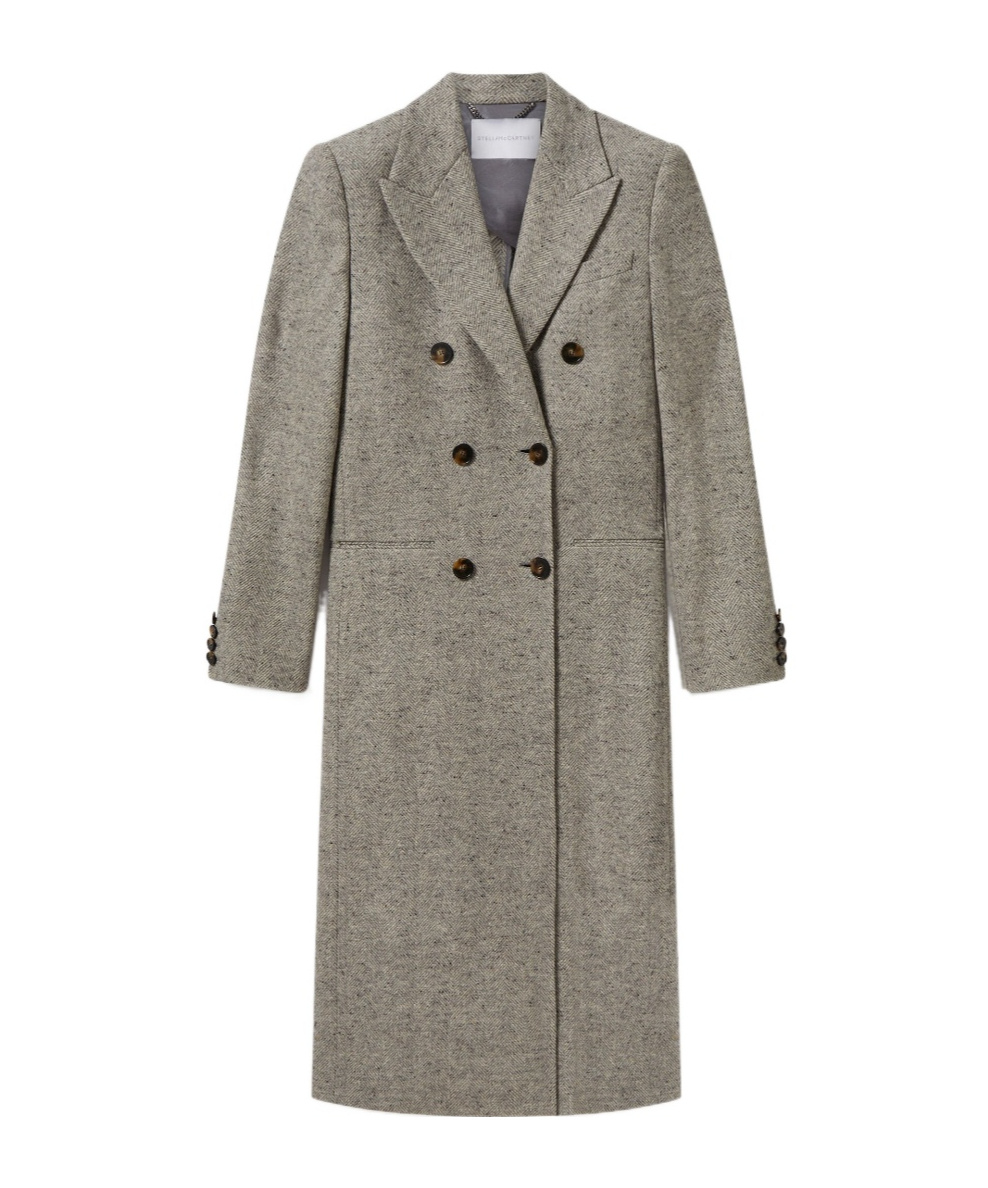 Stella Mccartney Double-breasted Tweed-pattern Coat In Gray