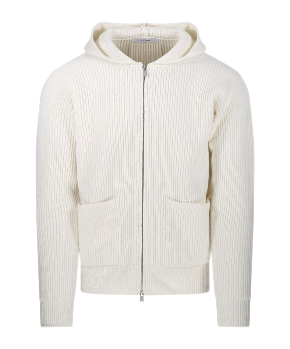 Lardini White Wool And Cashmere Hooded Cardigan In White