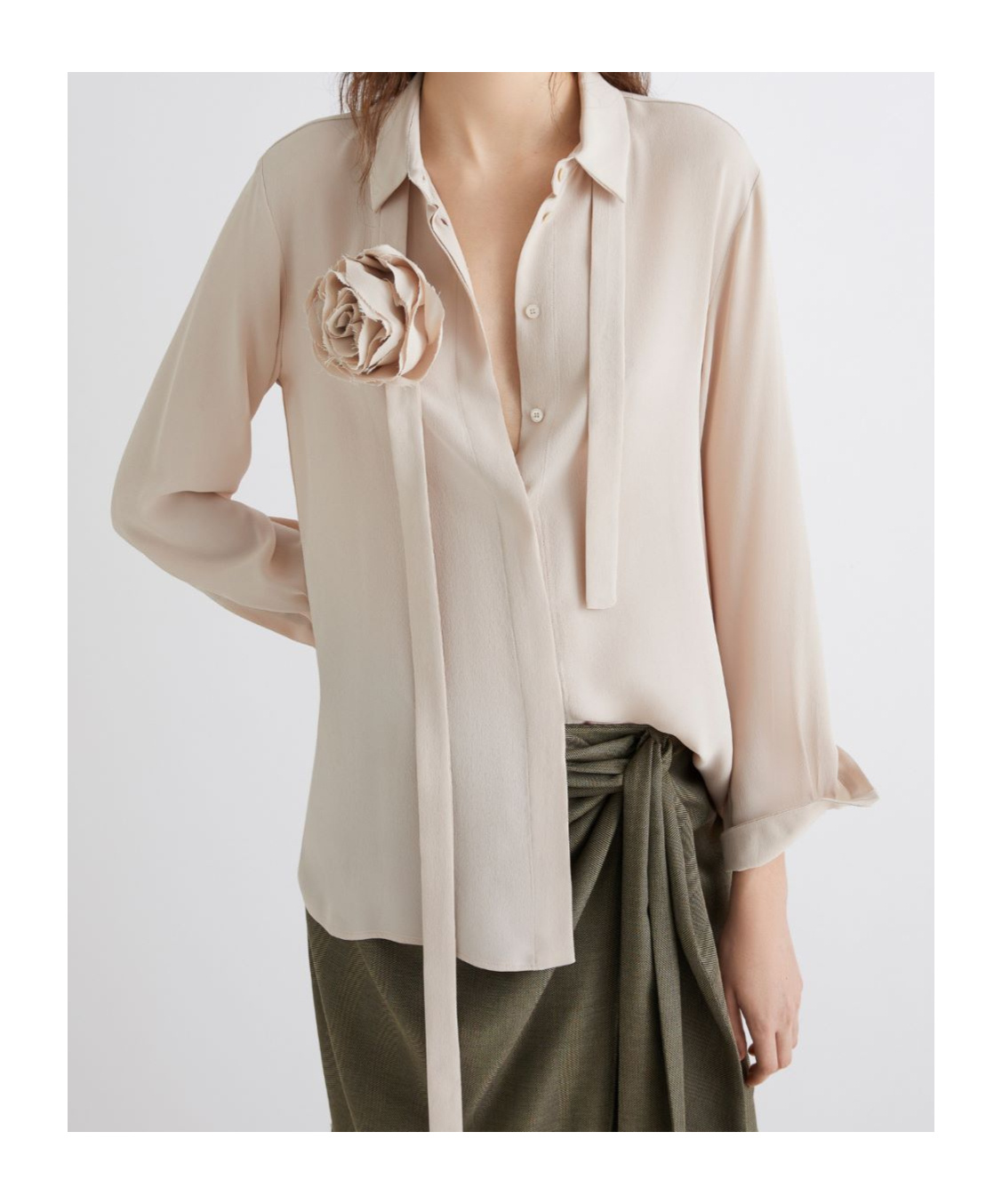 Marella Silk-blend Crepe Shirt In Brown