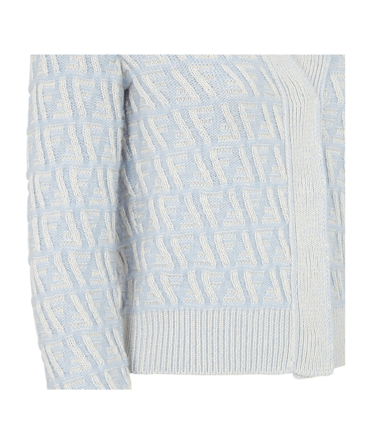 FENDI LIGHT BLUE FF CASHMERE AND WOOL CARDIGAN