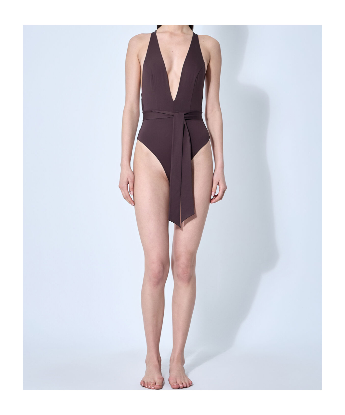 Max Mara Women Cristel Belted Swimsuit In Brown