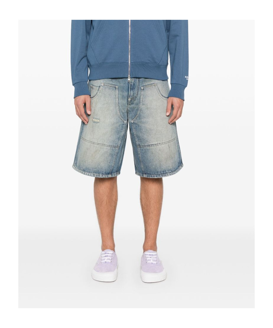 Moschino Distressed Denim Shorts In Gray