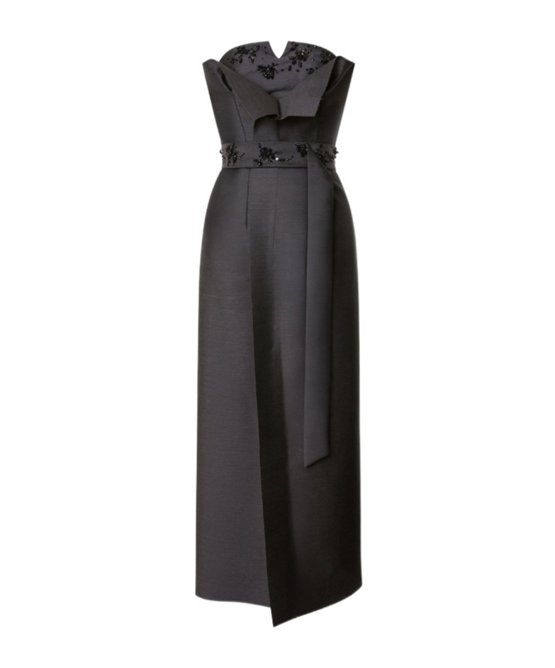 Alberta Ferretti Embroidered Wool Silk Bustier Dress In Gray