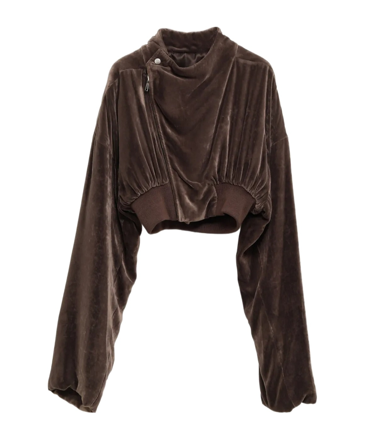 Rick Owens Velvet Zip-front Cropped Jacket In Brown
