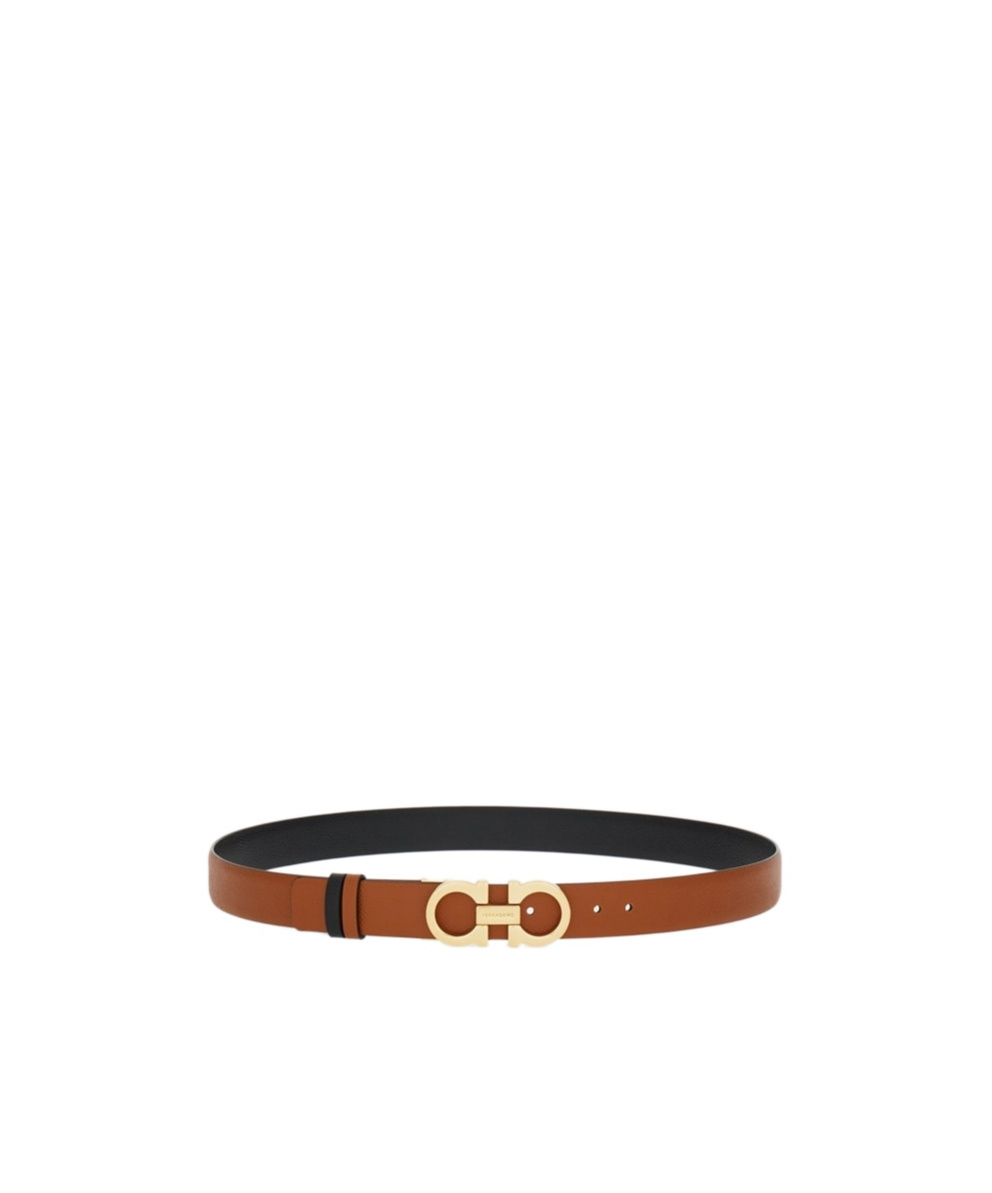 Ferragamo Gancini Reversible Grained Leather Belt In Brown