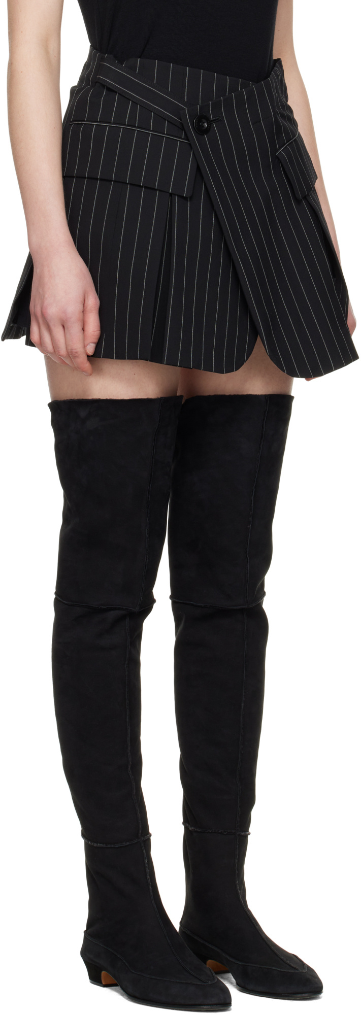 Sacai Black Wool Silk Suiting Skort In Black