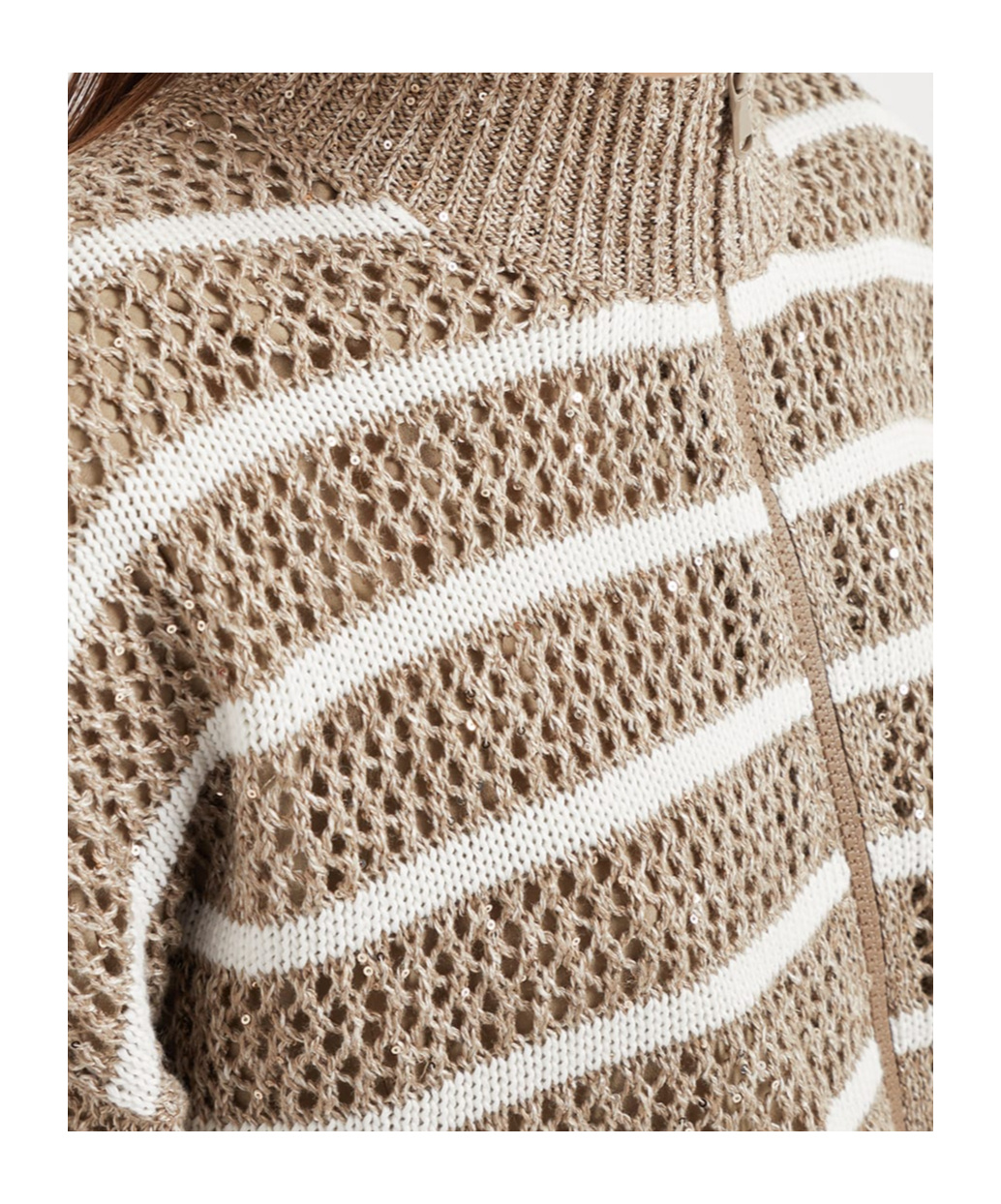Brunello Cucinelli Striped Cardigan In Nude