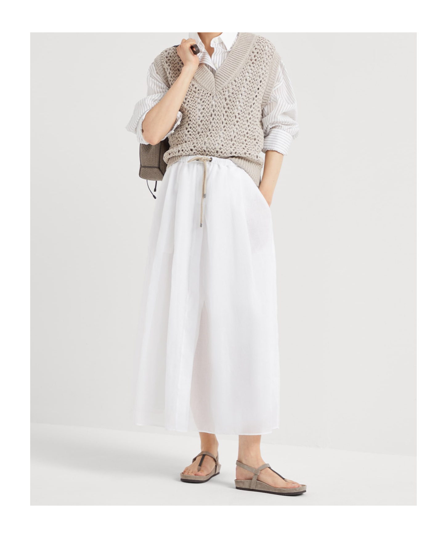 Brunello Cucinelli Sleeveless Open-knit Top In Gray