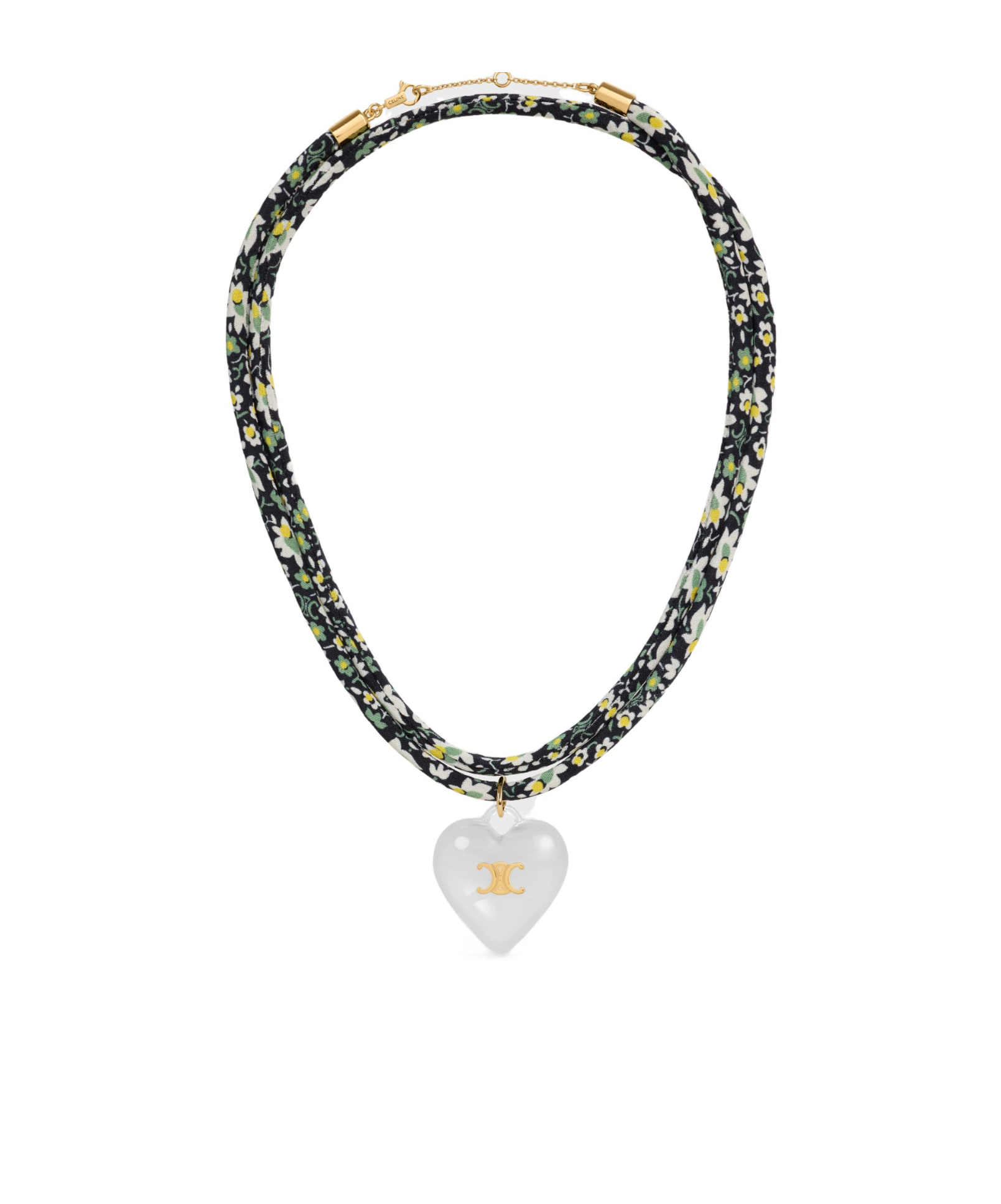 Celine Cœur Triomphe Necklace In Silk, Resin And Brass With Gold Finish In Green