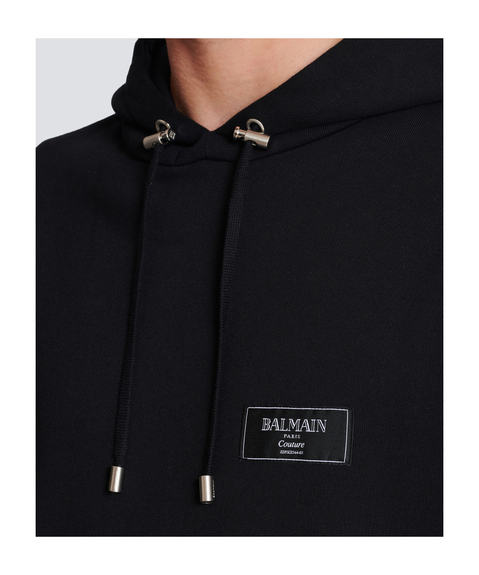 Balmain Logo-patch Cotton Hoodie In Black