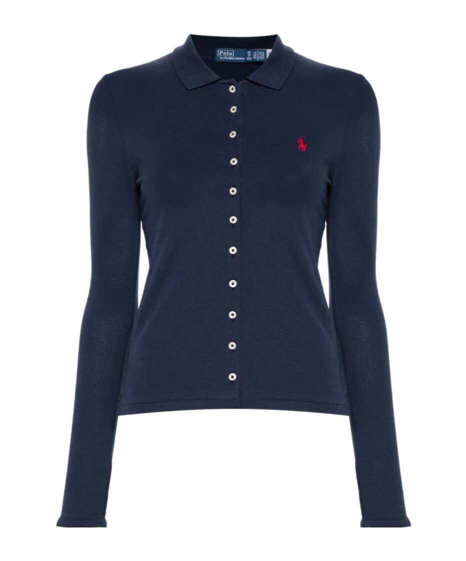 Polo Ralph Lauren Womens Newport Navy Brand-embroidery Long-sleeve Cotton-jersey Polo Shirt In Blue