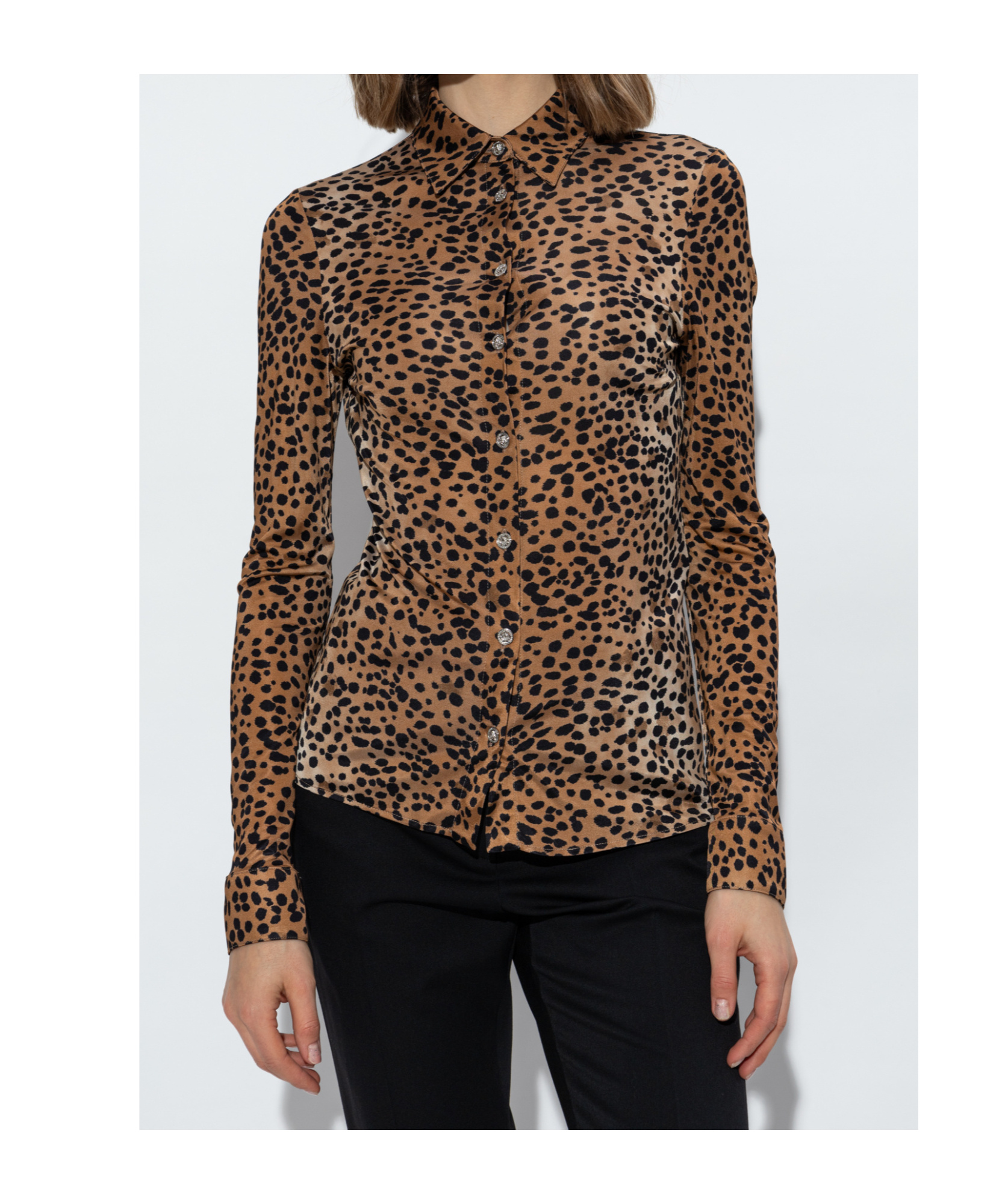 Shop Versace Leopard-printed Long-sleeved Shirt In Brown