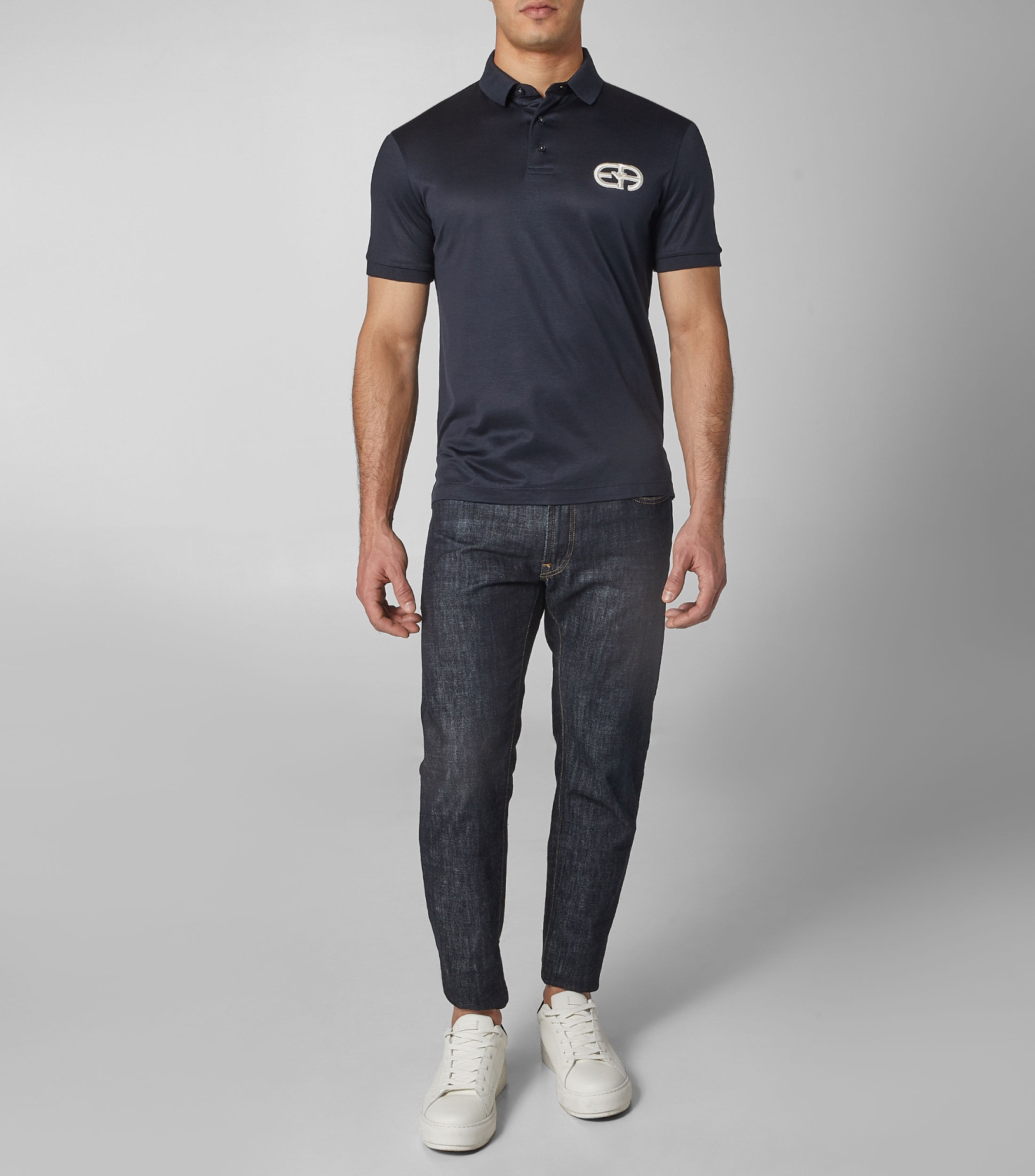 Emporio Armani Embroidered Logo Polo Shirt In Blue