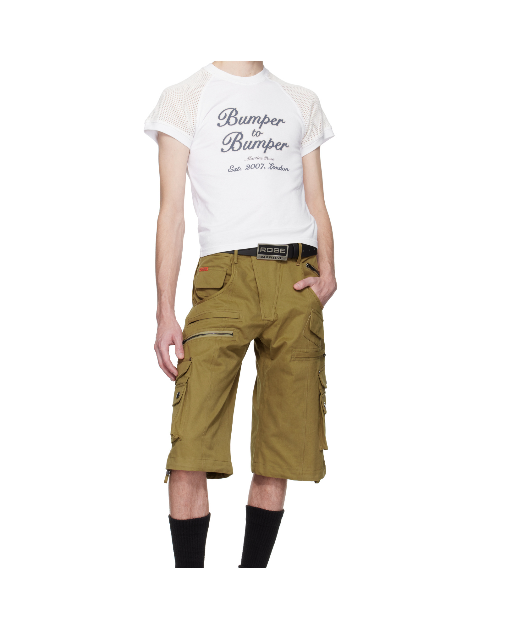 Martine Rose White String Shrunken T-shirt In White