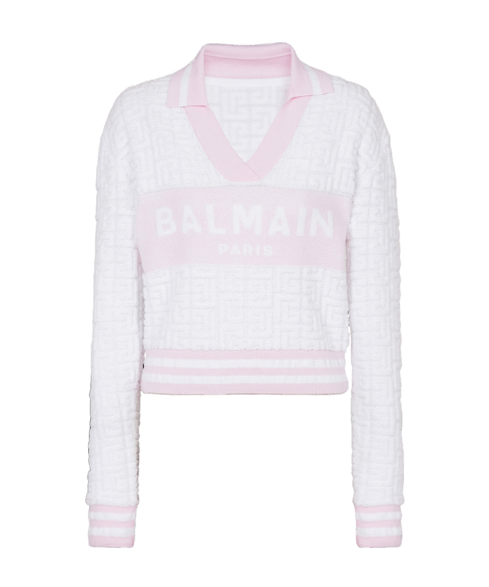 Balmain Pb Monogram-jacquard Polo Shirt In White