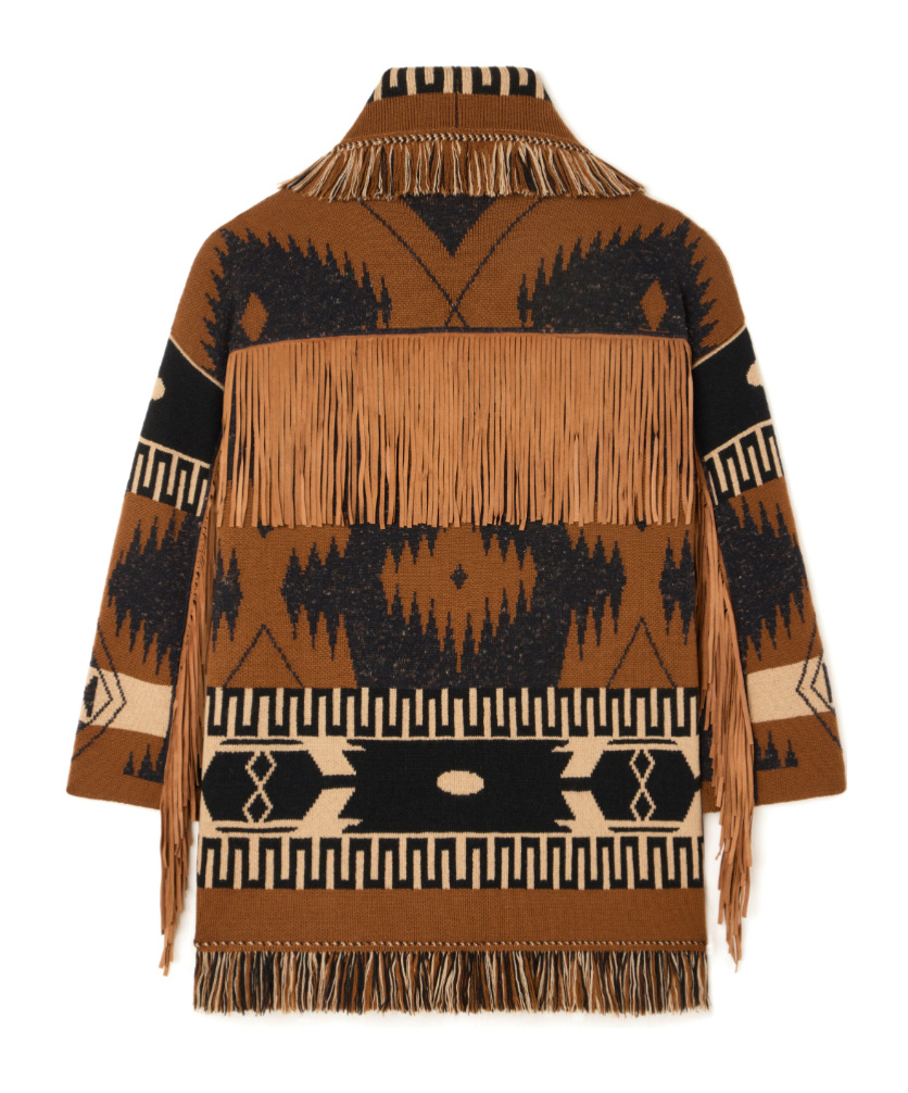 Alanui Dreamscape Fringe-detailed Patterned Cardigan In Brown