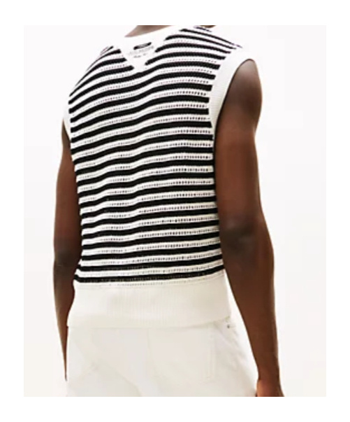 Tommy Hilfiger Sleeveless Crew Neck Striped Knitwear In Black