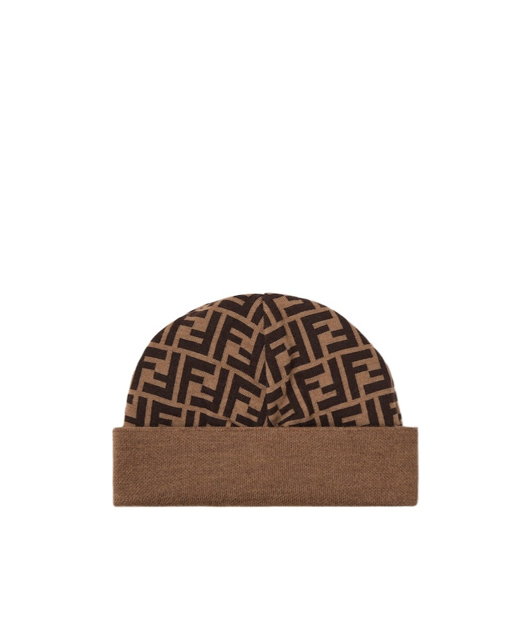 Fendi Caramel Wool Junior Hat With Logo In Brown