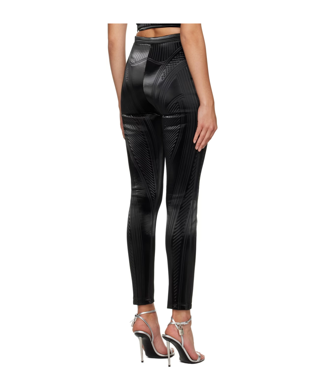 Mugler Stripe-embossed High-waisted Leggings In Black