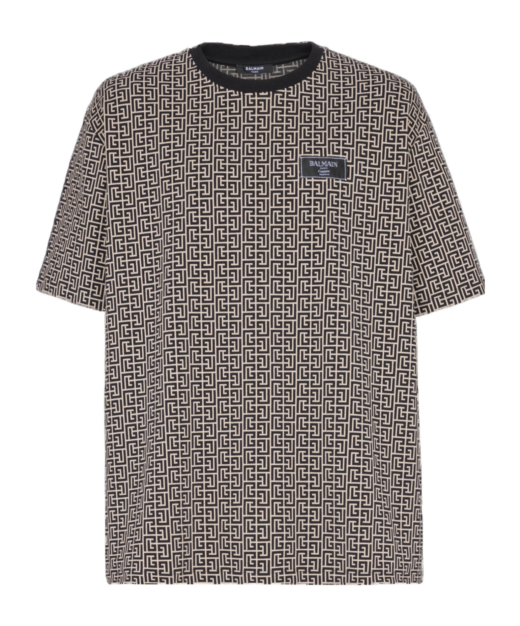 Balmain Grey T-shirt With Logo Applied On The Chest And All-over Labyrinth Motif In Cotton Man