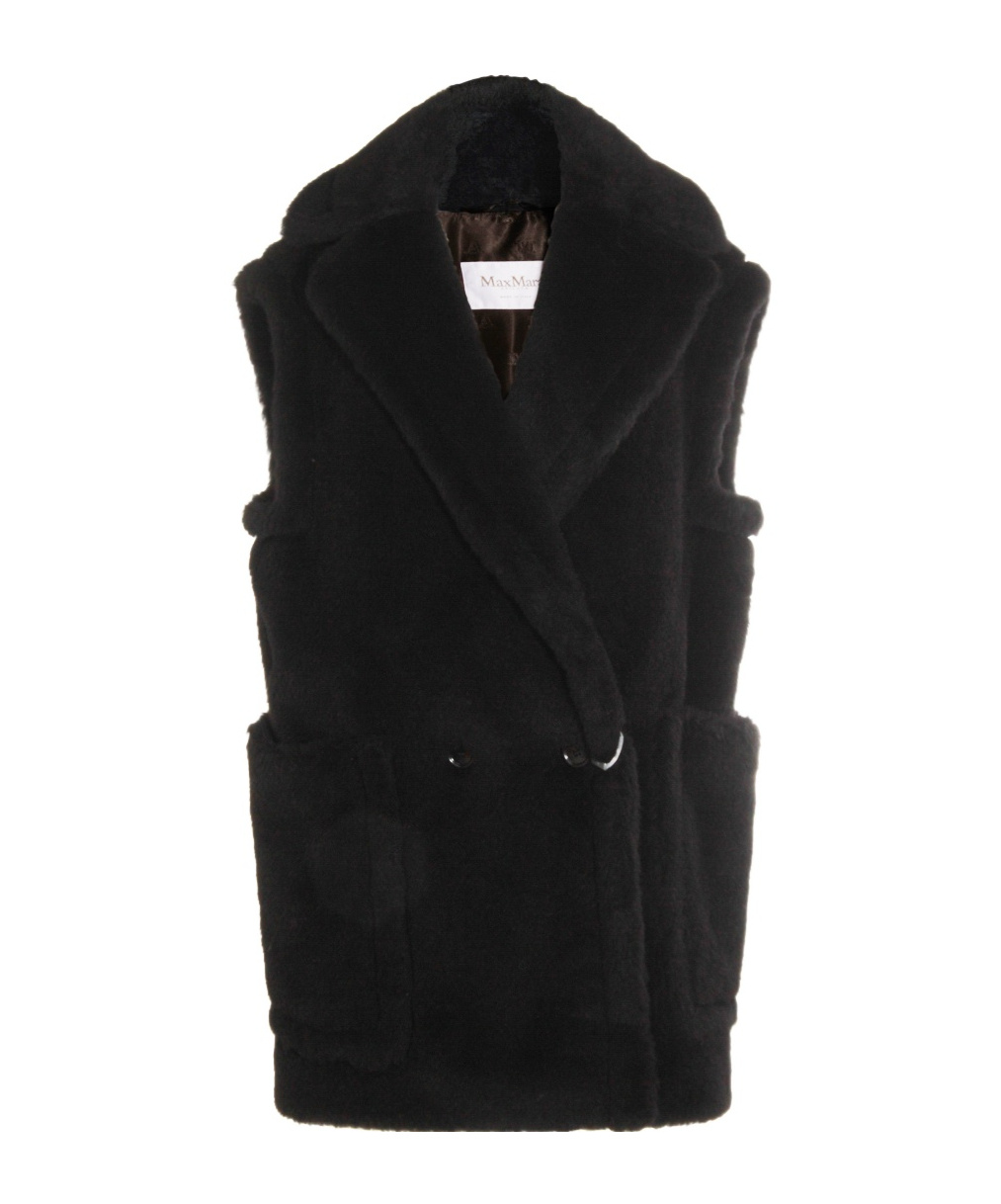 Max Mara Double-breasted Sleeveless Faux Fur Jacket In Black