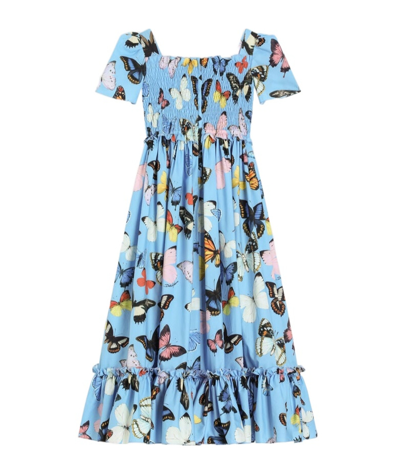 Dolce & Gabbana Poplin Dress With Butterfly Print In Blue