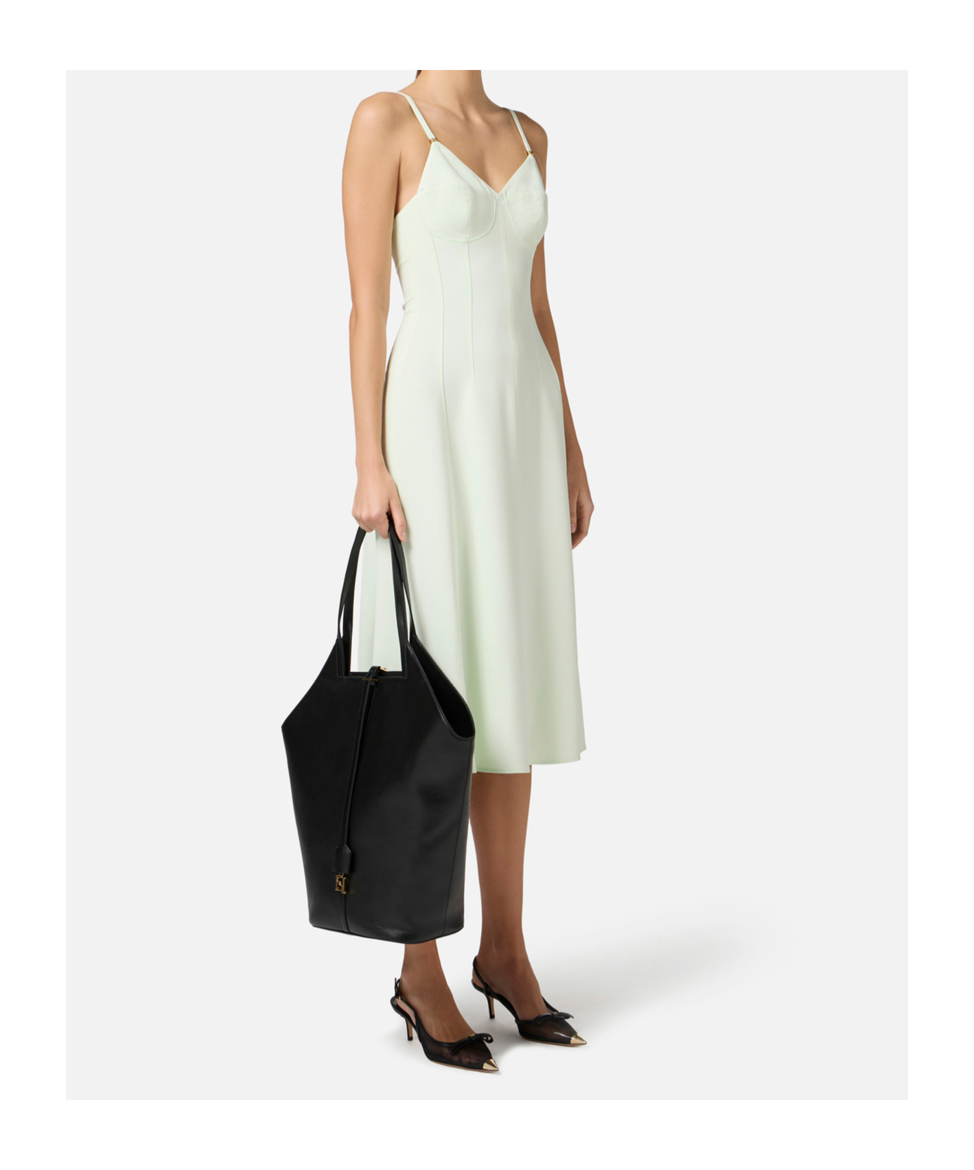 Elisabetta Franchi Lace-up Detail Crepe Midi Dress In White