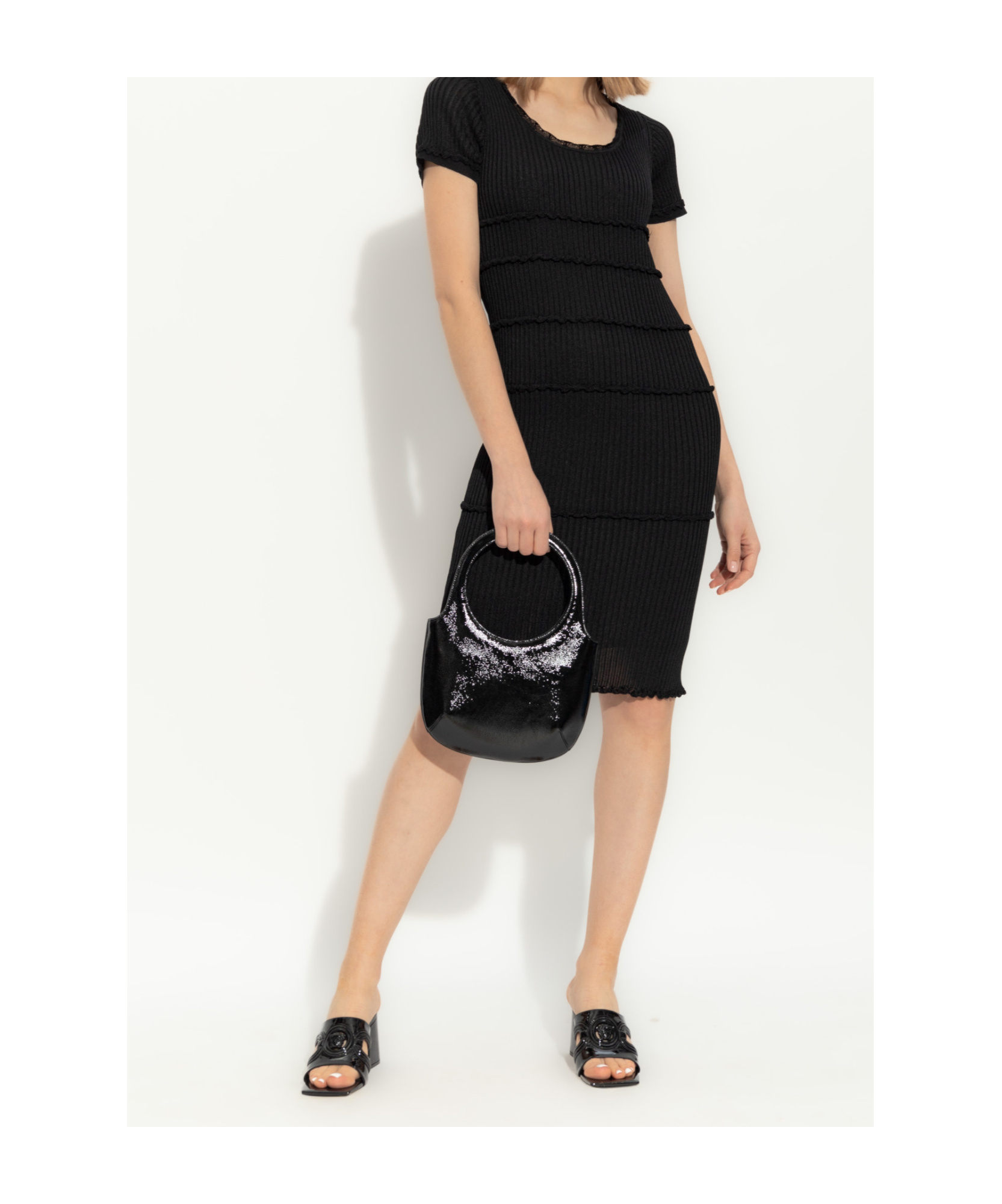 Dsquared2 Scallop Lace-trim Rib-knit Minidress In Black