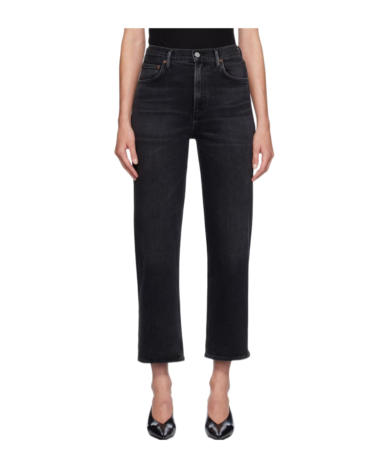 Agolde 90s Pinch Waist Straight-leg High-rise Organic-cotton Denim Jeans In Black