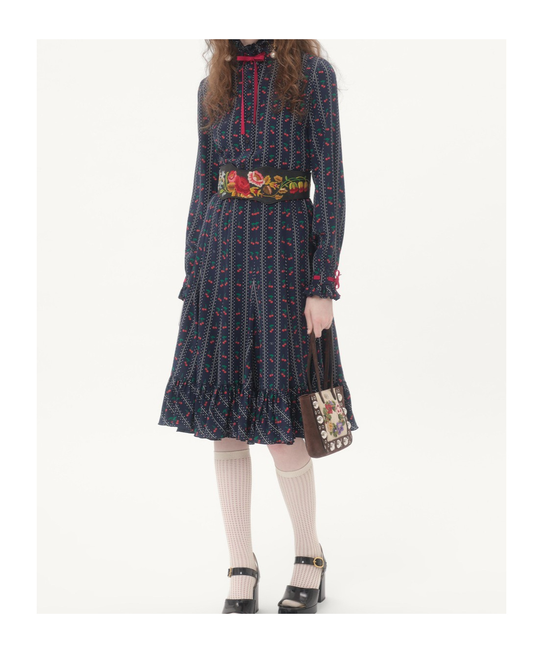 Valentino Crepe De Chine Midi Skirt With Cherryfic Print In Black