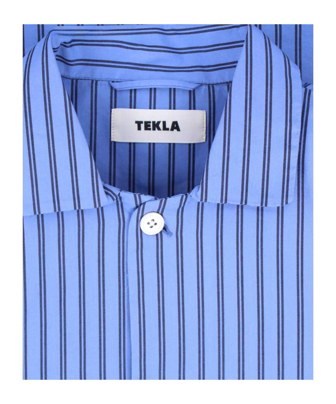 Tekla Camp-collar Striped Organic Cotton-poplin Pyjama Shirt In Blue