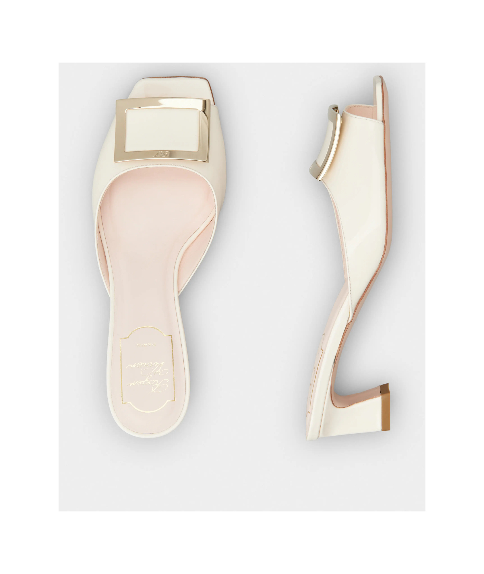 Roger Vivier Trompette 45 Patent Leather Mules In Nude