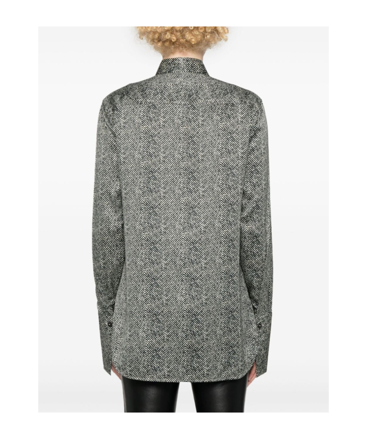Ermanno Scervino Herringbone Pattern Silk Shirt In Gray